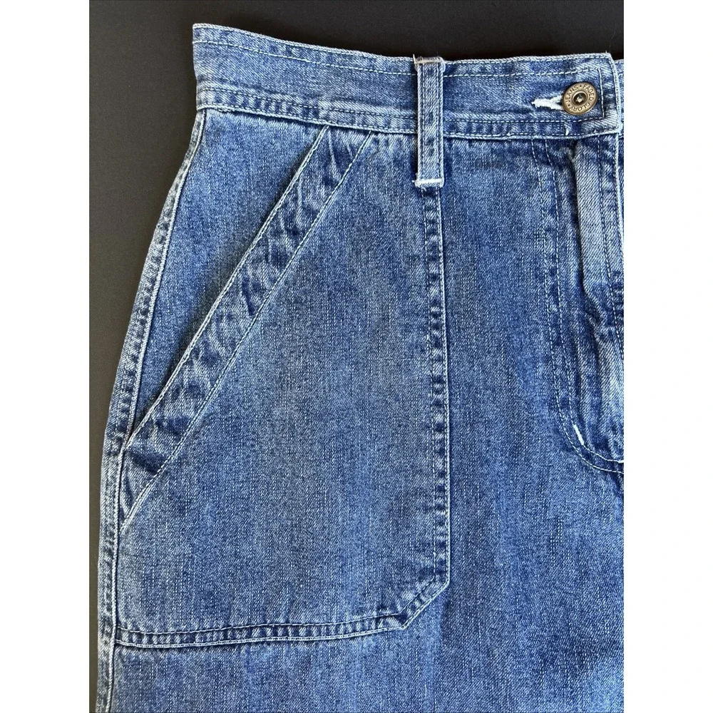 VTG Faded Glory Womens Blue Denim Maxi Skirt Size 10 Pockets Back Slit Y2K 90's